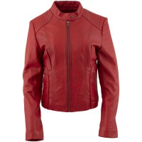 AI-77001 Red Leather Scuba Style Jacket with Snap Mandarin Collar