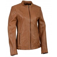 AI-77003 Women's Zip Front Leather Jacket with Side Stretch Fitting