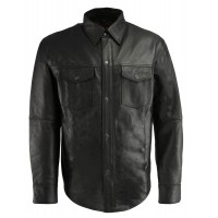 AI-90002 Men's Black Lightweight Snap Front Leather Shirt